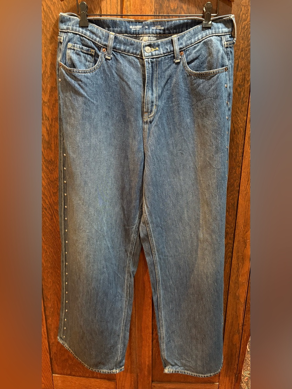 Old Navy Blue Stud-Trim Baggy Wide Leg High Waisted 14